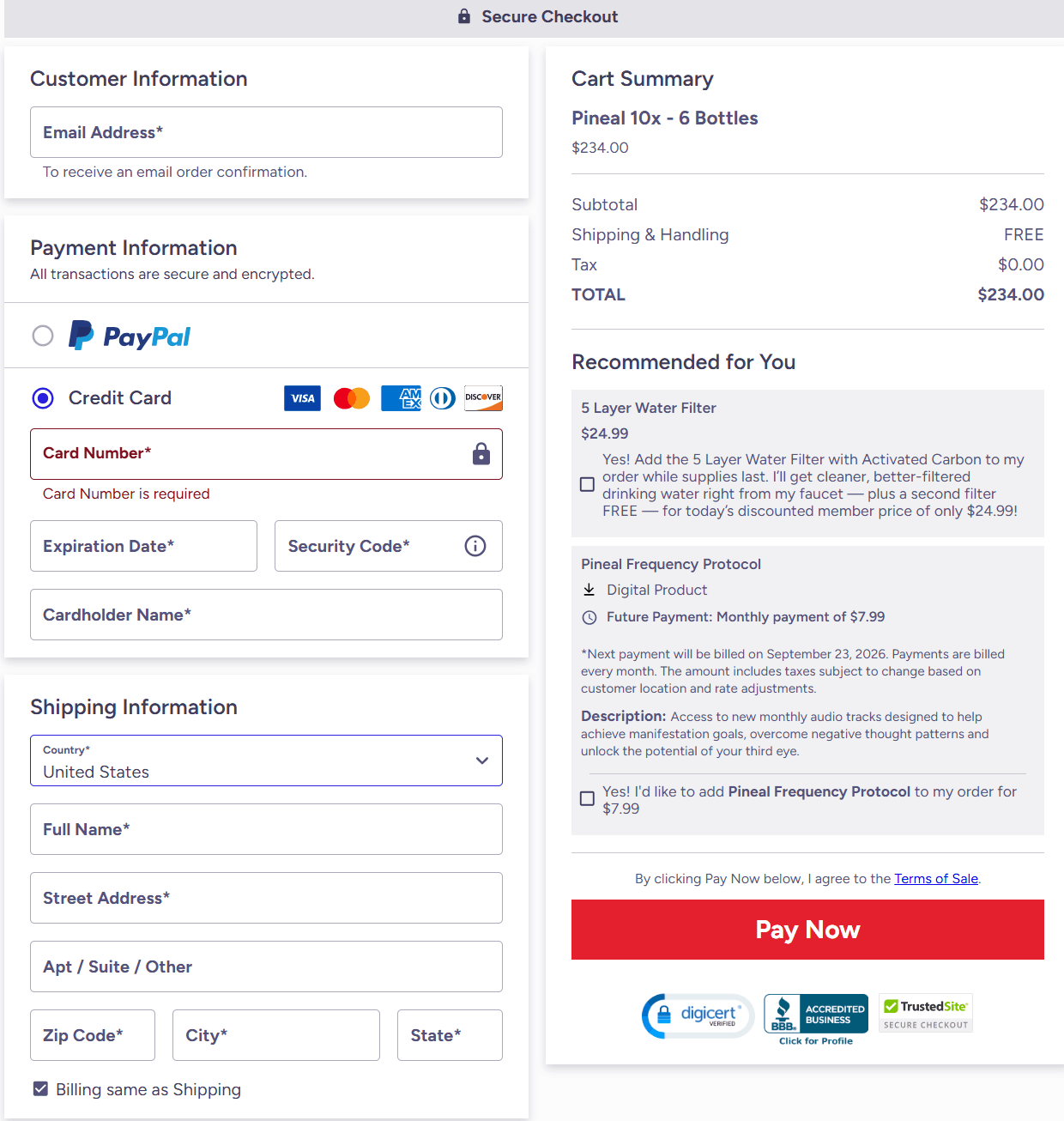 Pineal 10x-Secure checkout Page